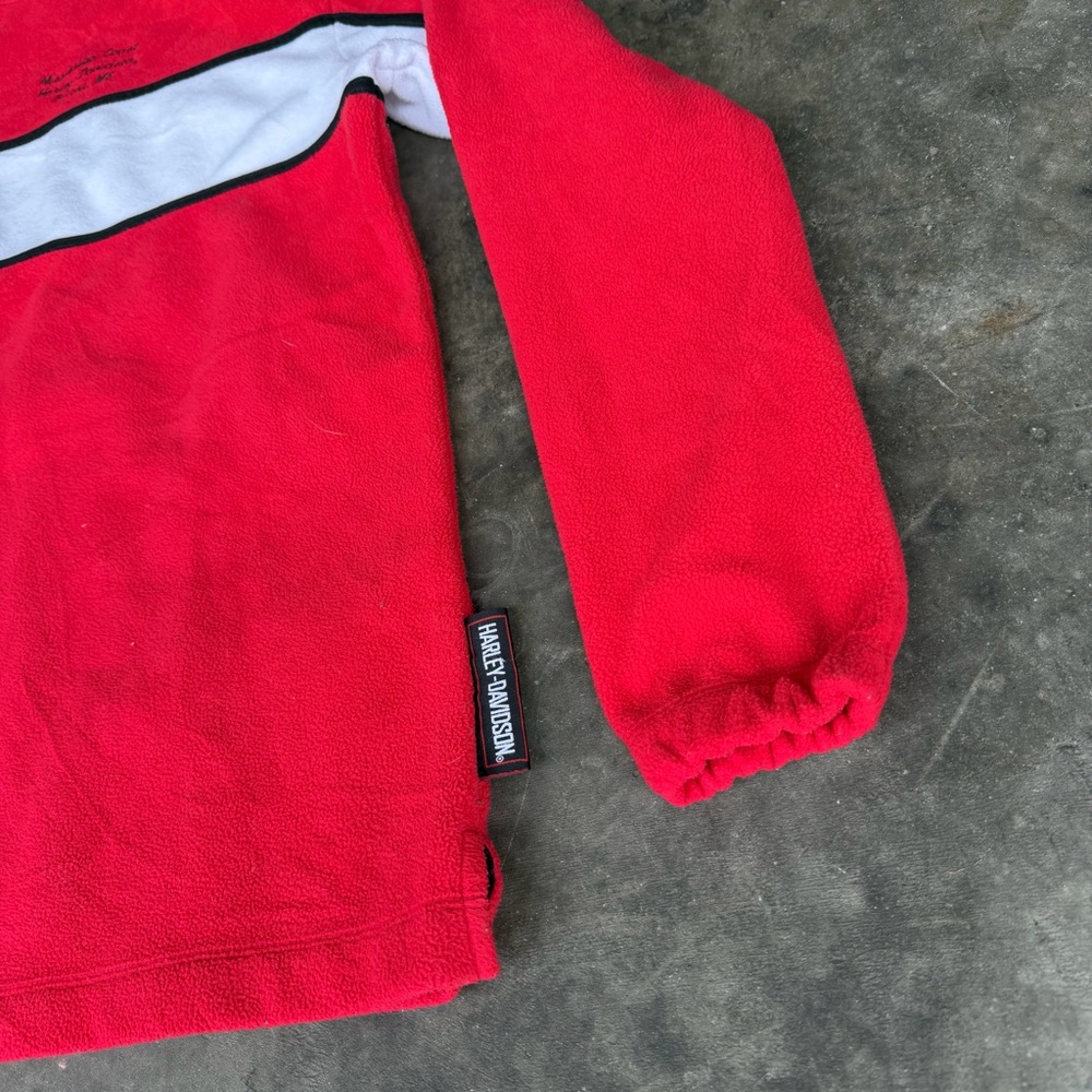 Harley Davidson Red Fleece Sweater White Stripe 1/4 Zip Embroidered Logo Women M - Picture 7 of 8